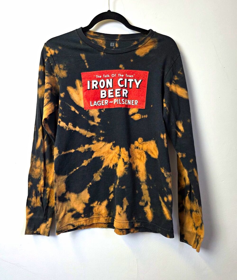 Steel City Iron City Beer Black Tie Dye Long Sleeve T-Shirt Size S